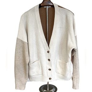 Madewell Cream and Brown Cardigan Sweater Large
